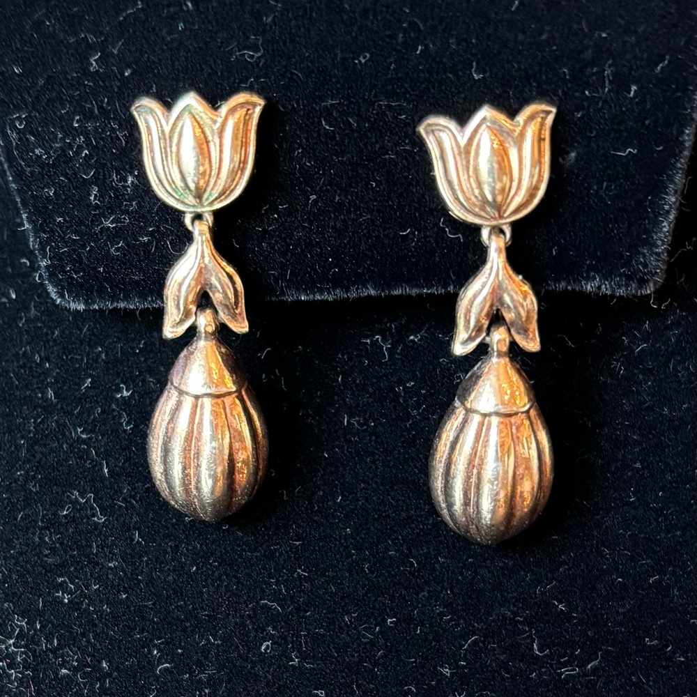 Crown Trifari Nouveau Drop Earrings with Floral Design